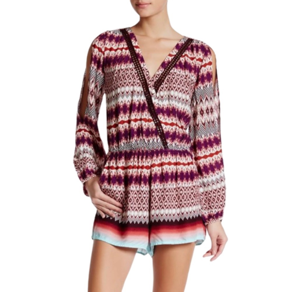 Jessica Simpson Galina Ikat Romper V-Neck Surplice